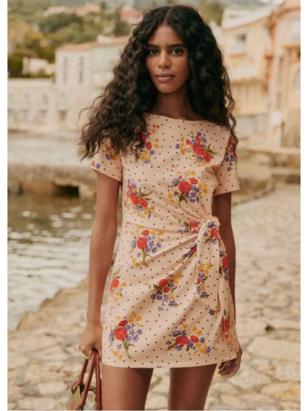 Sezane Cream short Pippa Dress with Red Floral Print NWT - Picture 4 of 15